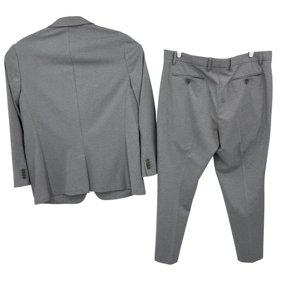 Banana Republic Mens Tailored Fit 2 Piece Suit Heather Grey 46R 40W Stretch Knit
